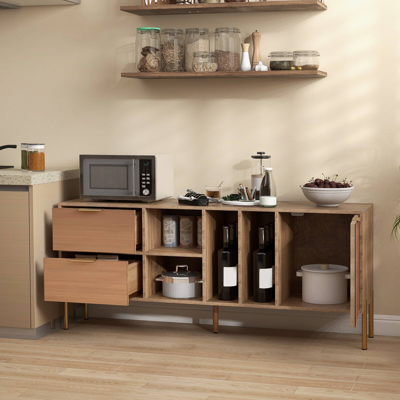 Alt View 1. Ecooso - Mirrored Sideboard Buffet Storage Cabinet with 2 Drawers and 1 Door for Living Room - Natural.