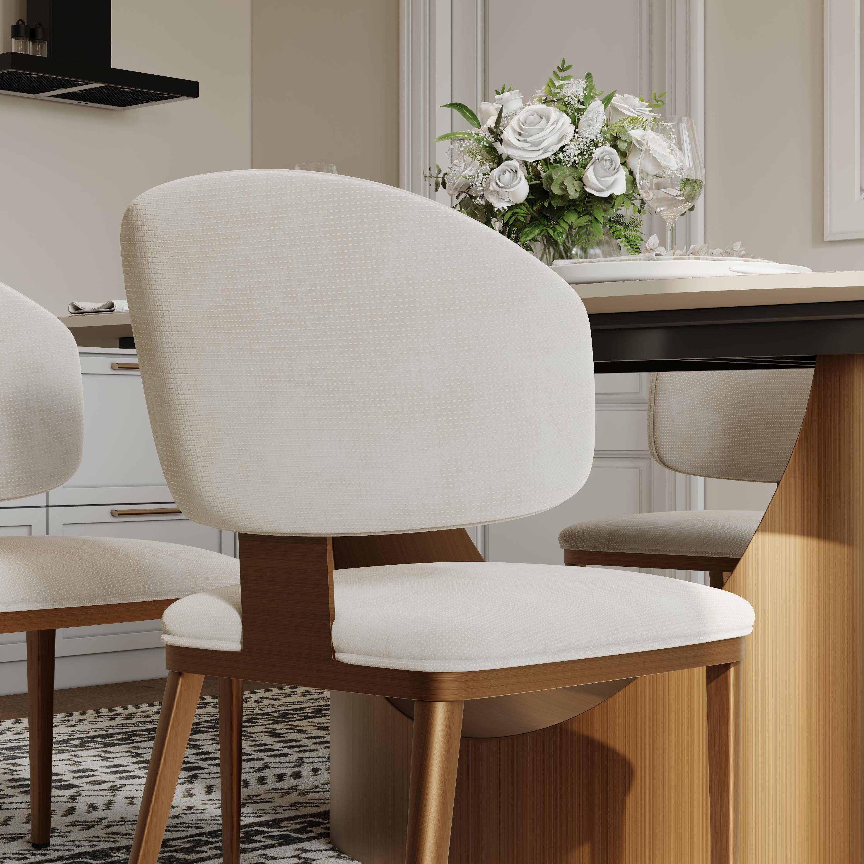 Alt View 1. POVISON - Modern Upholstered Dining Chairs Set of 2, Cotton Linen Accent Chairs, Side Chairs with Curved Back, Fully Assembled - Beige & Bronze.