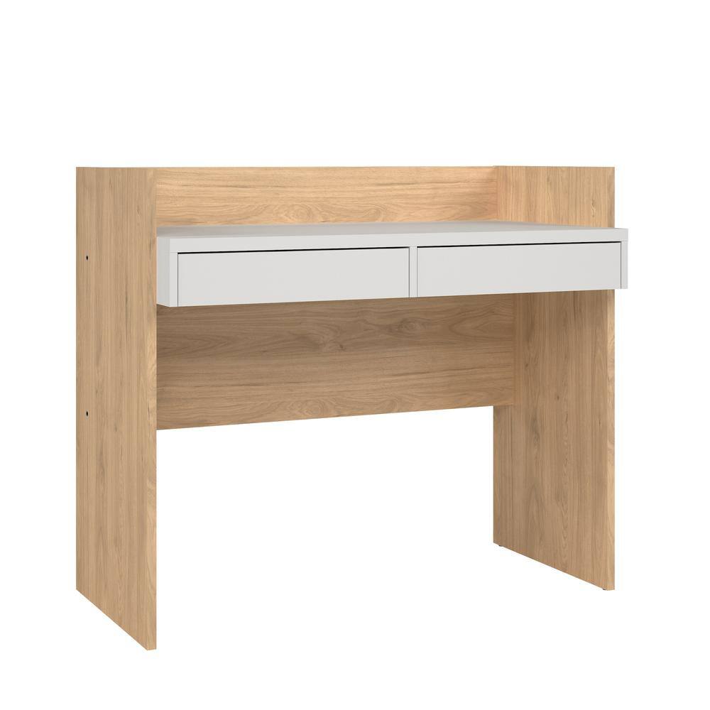 Angle. Tvilum - Wren Home Office Writing Desk with 2 Storage Drawers, Jackson Hickory/White - Brown.