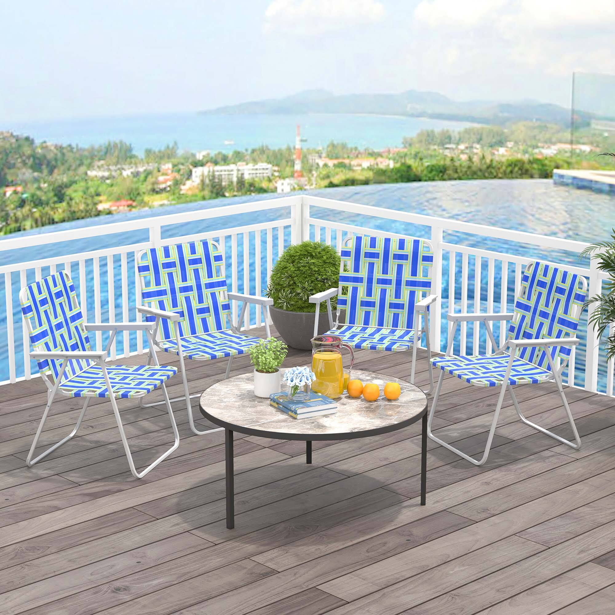 Alt View 4. Costway - Costway 4PCS Folding Beach Chair Camping Lawn Webbing Chair Lightweight 1 Position - Blue.