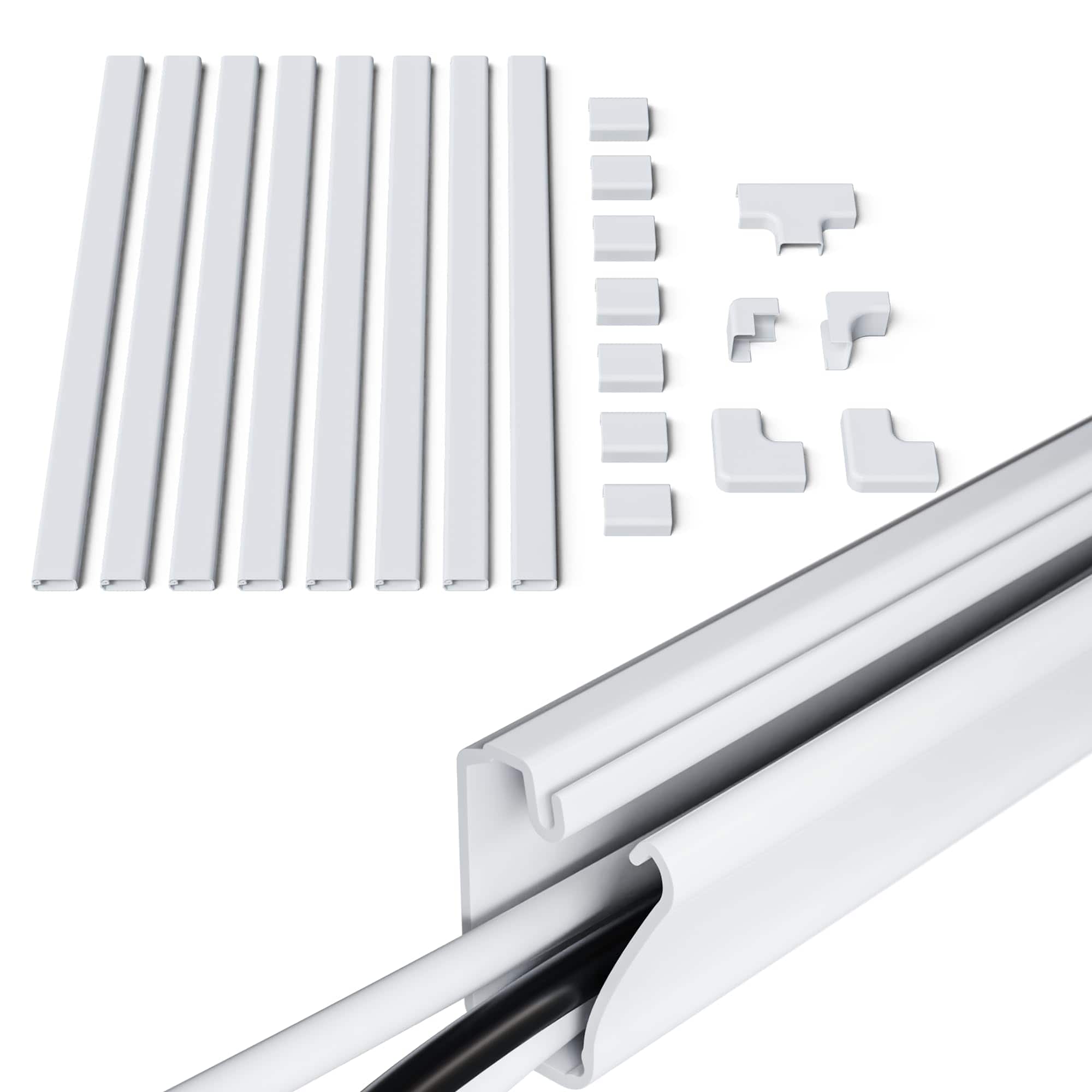 Front. ECHOGEAR - Cable Raceway Kit - 10' of Peel & Stick Channel & Connectors for Customizable Cord Management - White.