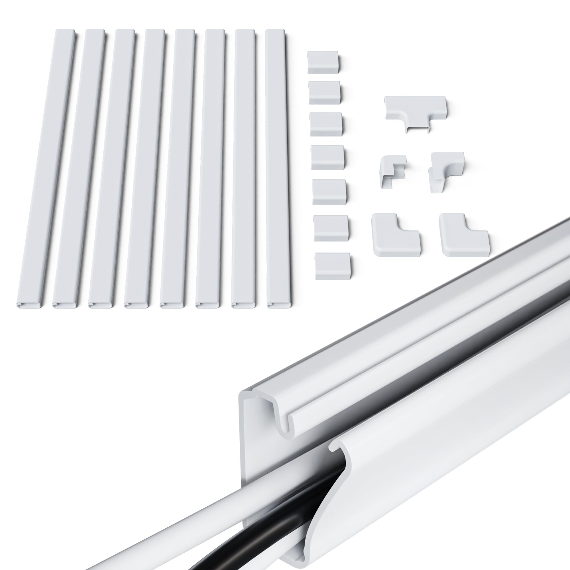 Front. ECHOGEAR - Cable Raceway Kit - 10' of Peel & Stick Channel & Connectors for Customizable Cord Management - White.