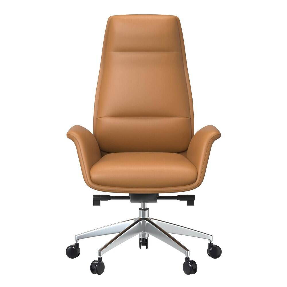 Back. LeisureMod - Summit High-Back Swivel Leather in Metal Frame Office Desk Chair with Adjustable Height, Tilt & Plush Cushion - Acorn Brown.
