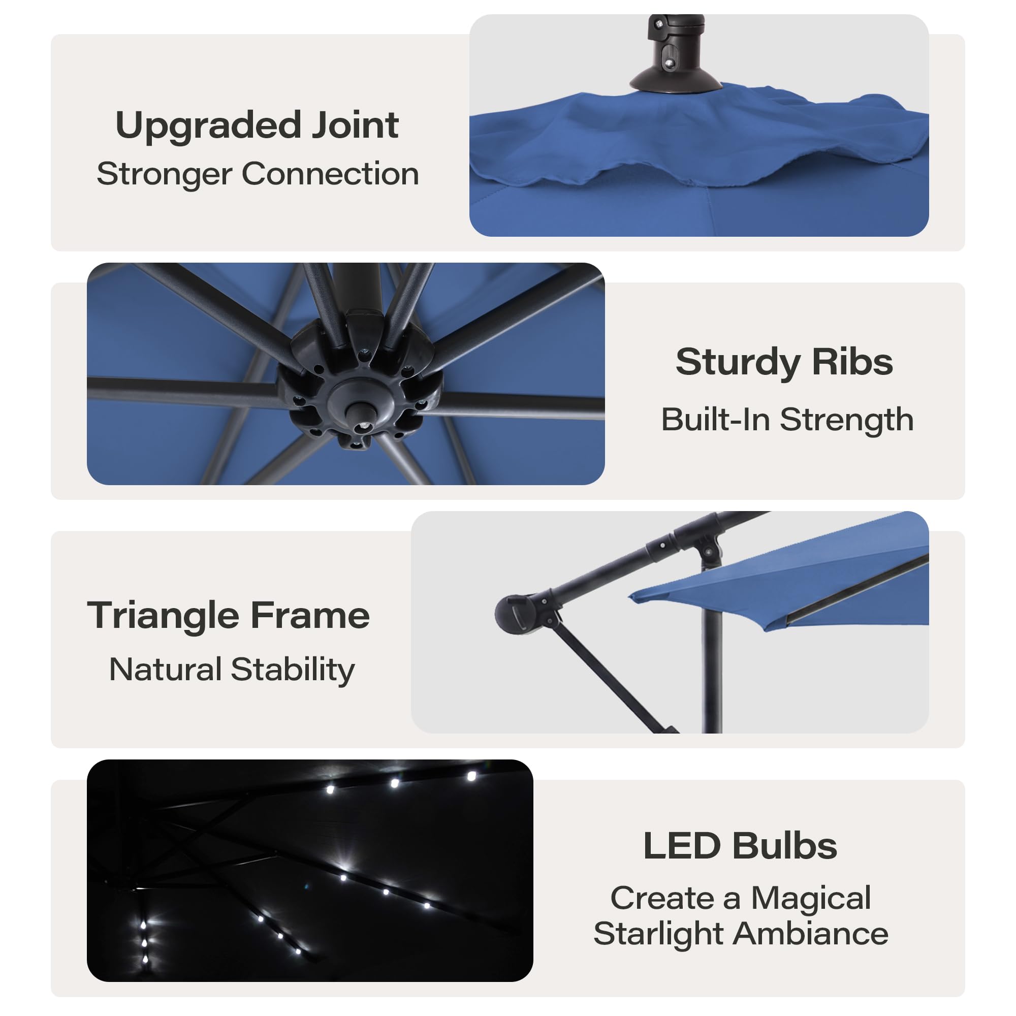LAUSAINT HOME 10 ft Offset Patio Umbrella LED Lights Cantilever Outdoor ...