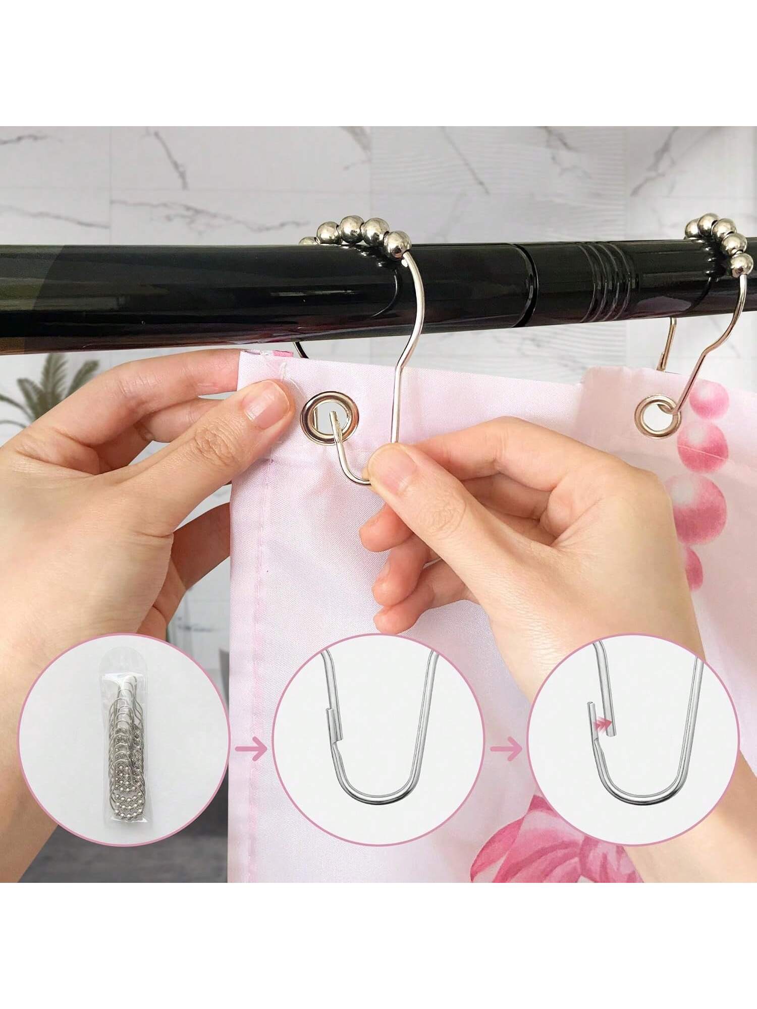 Back. Acteck - Bow Shower Curtain,Waterproof Decorative Shower Curtains  with 12 Stainless Steel Hooks for Bathroom(72 inch*72 inch) - Pink.