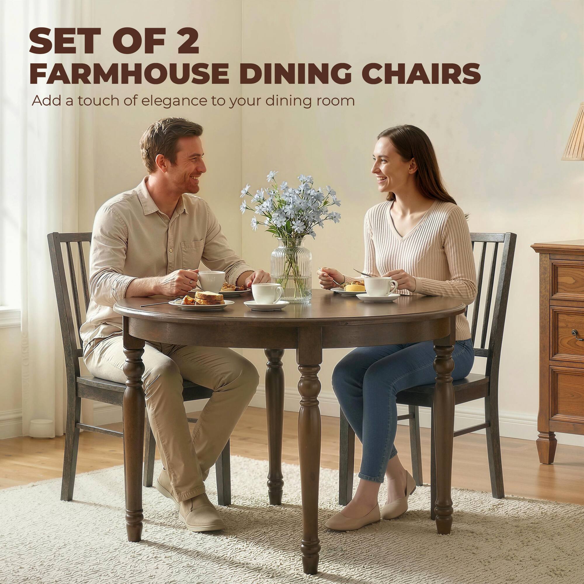 SET OF 2  
FARMHOUSE DINING CHAIRS  
Add a touch of elegance to your dining room