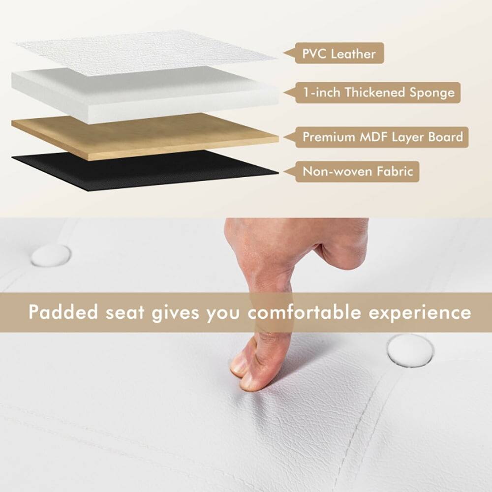 PVC Leather  
1-inch Thickened Sponge  
Premium MDF Layer Board  
Non-woven Fabric  

Padded seat gives you comfortable experience