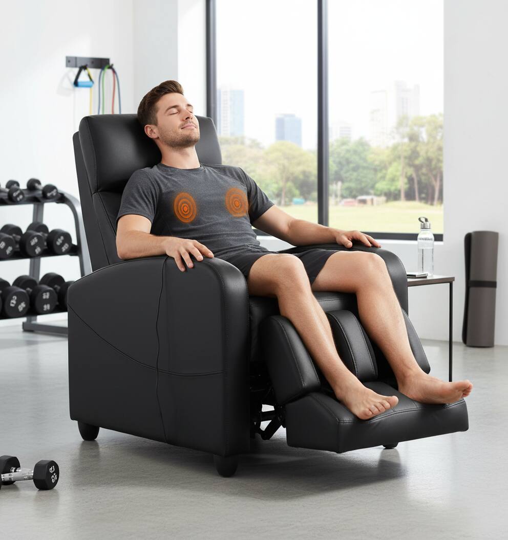 Alt View 4. AOITUN - Massage Recliner Chair with Heat, PU Leather Living Room Sofa, Vibration Heated Seat, Home Theater Armchair, Black - Black.