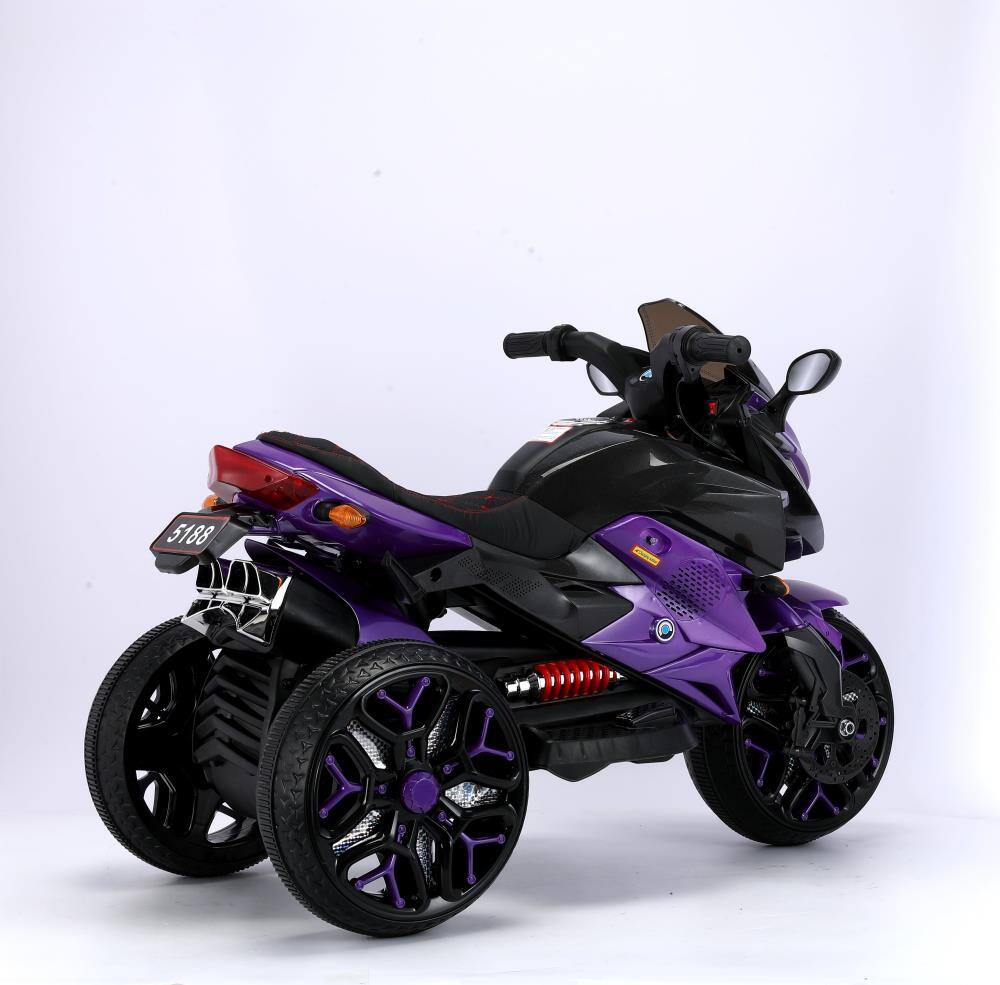 Alt View 1. BreeBe - 12V Kids 3-Wheel Ride On Motorcycle, Battery Powered Motorbike w/ PU Seat, Training Wheels, Manual Throttle, Lights - Purple.