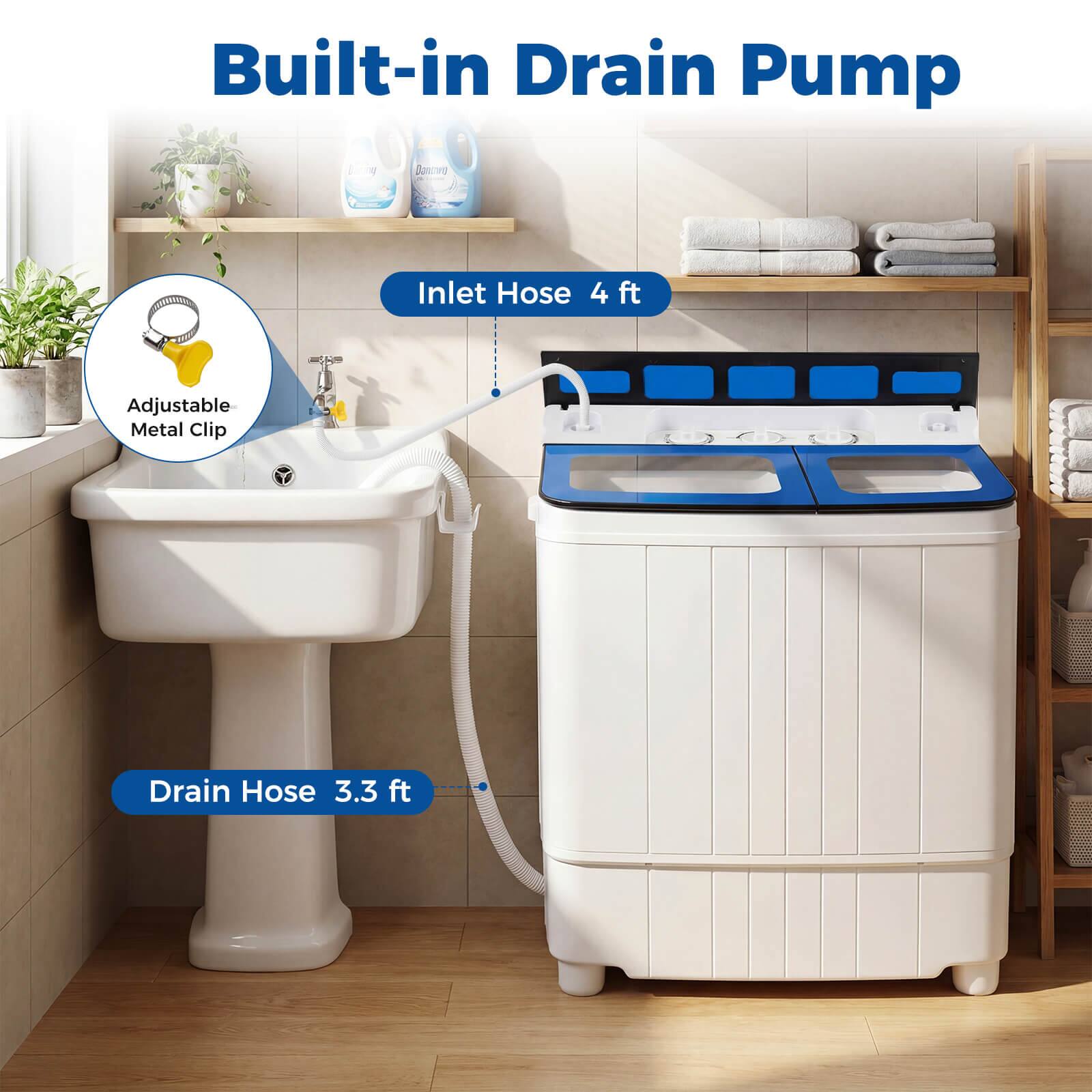 Built-in Drain Pump  
Inlet Hose 4 ft  
Adjustable Metal Clip  
Drain Hose 3.3 ft