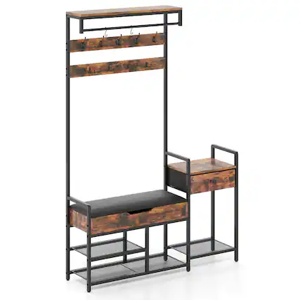 Front. Costway - Costway 70" Freestanding Coat Rack with Shoe Rack 12 Hooks Drawer & Storage Shelf - Brown.