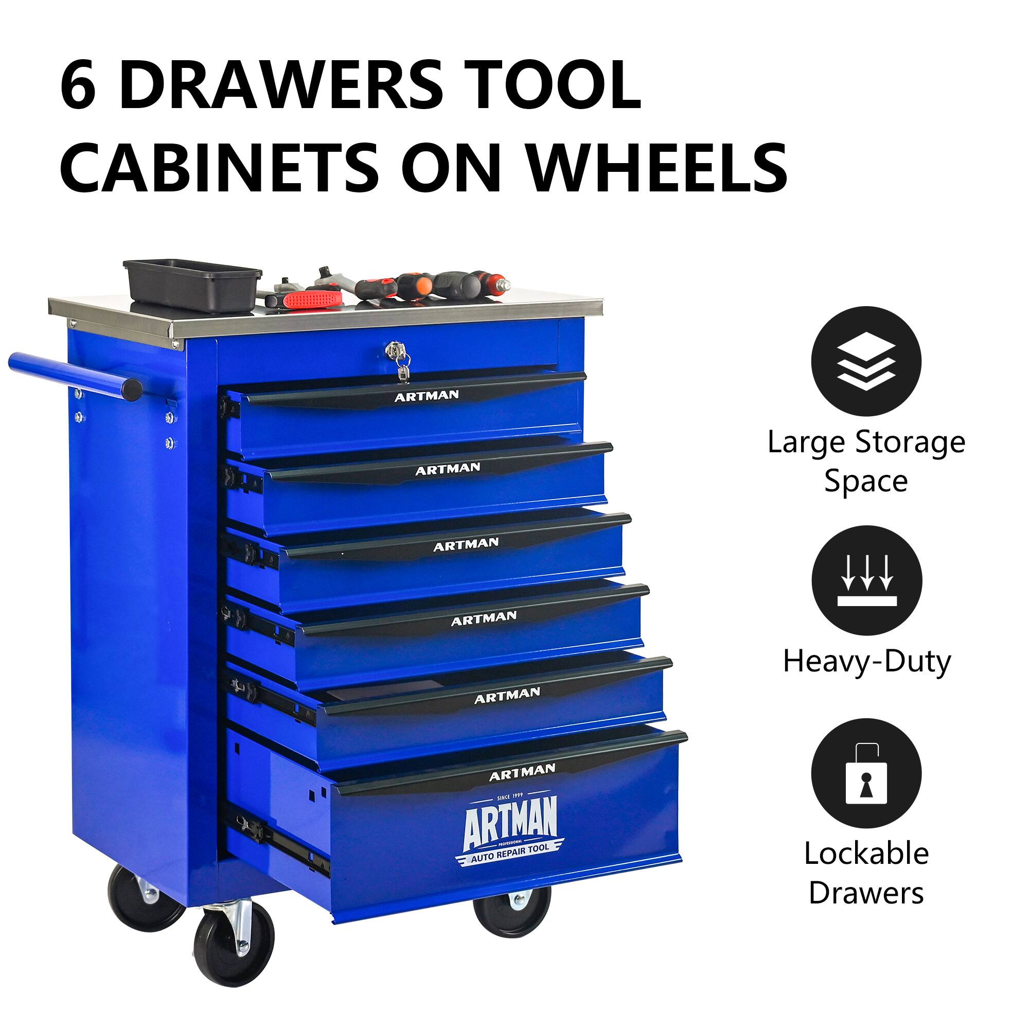 6 Drawers Tool Cabinets on Wheels

- Large Storage Space
- Heavy-Duty
- Lockable Drawers