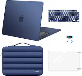 mosiso - Hard Case Set for MacBook Air 13 inch M5 M4 M3 M2 2022-2026 with Puffy Bag&Keyboard Cover&Webcam Cover&Screen Protector - Midnight