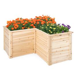Costway - 24'' L-Shaped Deep Root Planter Box Wooden Raised Garden Bed with Open-Ended Base - Natural