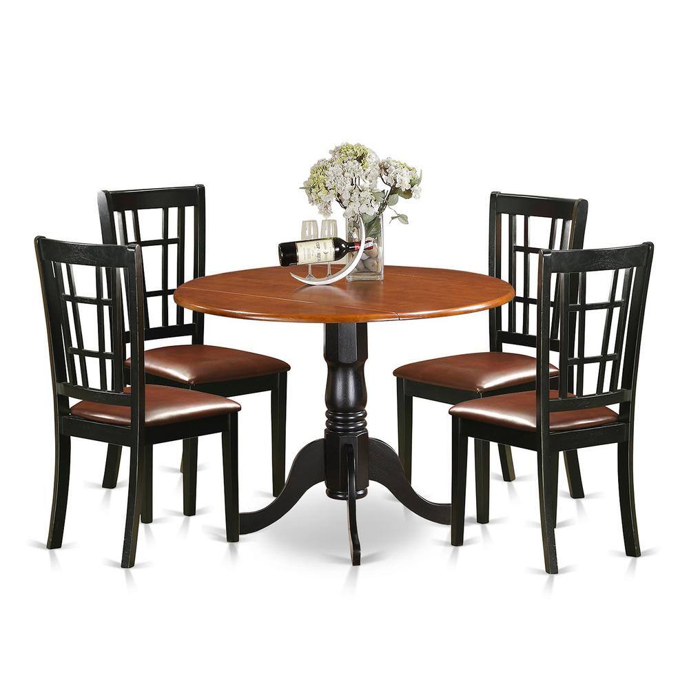 Back. East West Furniture - 5 PC Kitchen Table set-Dining Table and 4 Wood Kitchen Chairs - Black & Cherry.