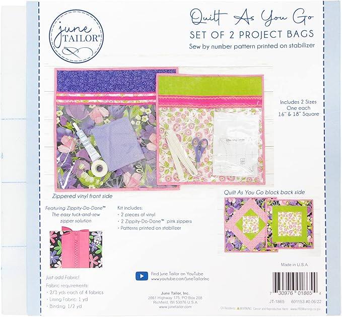 Left. AccuQuilt - June Tailor Project Bag (2) -Zippity-Do-Done Sewing Kit, Pink Zipper, Large - Pink.
