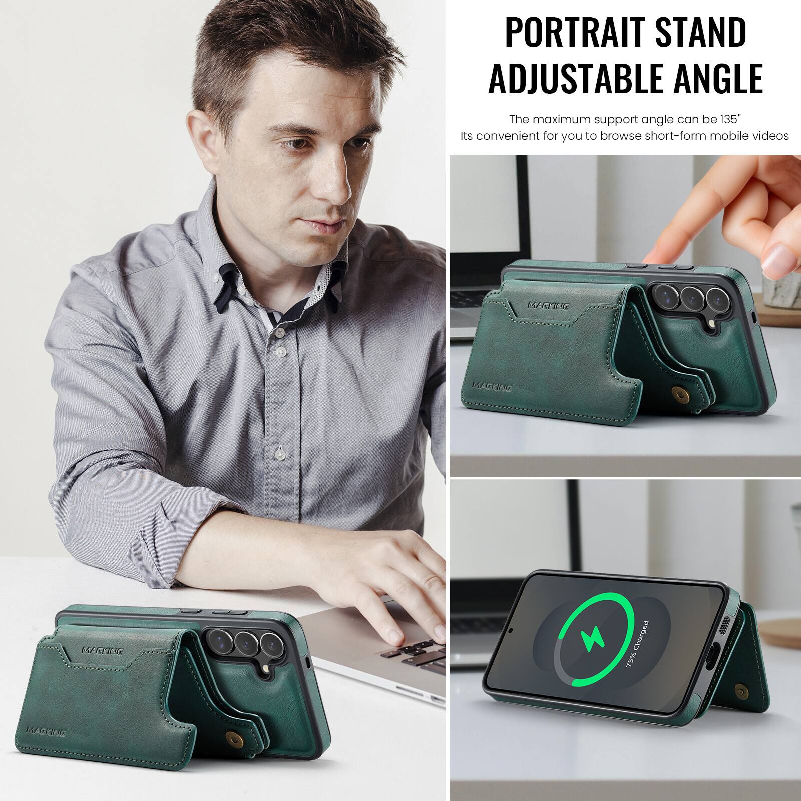 PORTRAIT STAND ADJUSTABLE ANGLE

The maximum support angle can be 135°

Its convenient for you to browse short-form mobile videos