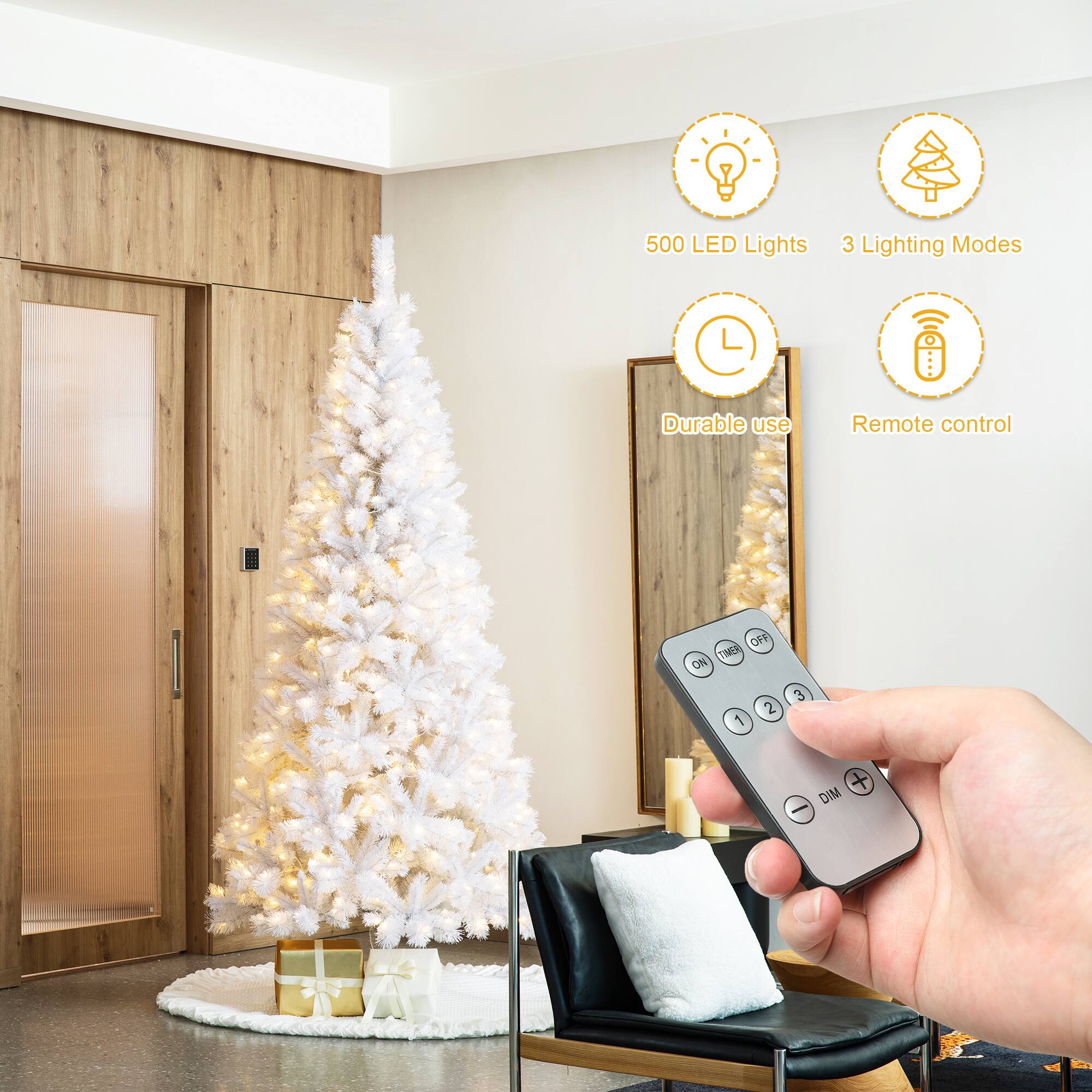 500 LED Lights  
3 Lighting Modes  
A Durable Use  
Remote Control  
OFF TIMER ON 2 1  
3  
+ DIM