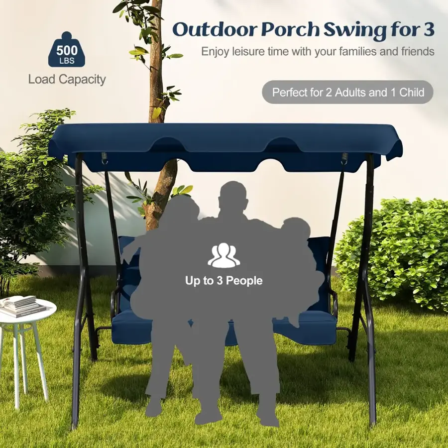 500 LBS Outdoor Porch Swing for 3: Enjoy leisure time with your families and friends. Load Capacity: Perfect for 2 Adults and 1 Child. Up to 3 People.
