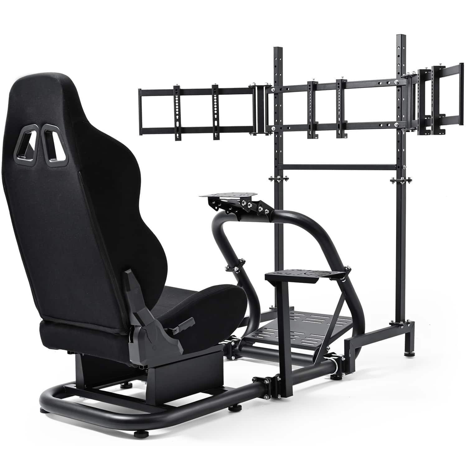 Dardoo - Racing Simulator Cockpit with Triple Monitor Stand and Racing Seat,Fits for Logitech, Thrustmaster, Fanatec - Black