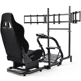 Dardoo - Racing Simulator Cockpit with Triple Monitor Stand and Racing Seat,Fits for Logitech, Thrustmaster, Fanatec - Black
