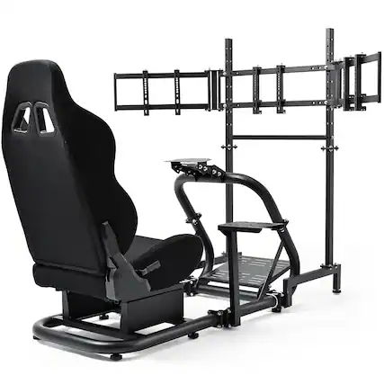 Front. Dardoo - Dardoo Racing Simulator Cockpit with Triple Monitor Stand and Black Racing Seat,Fits for Logitech, Thrustmaster, Fanatec - Black.