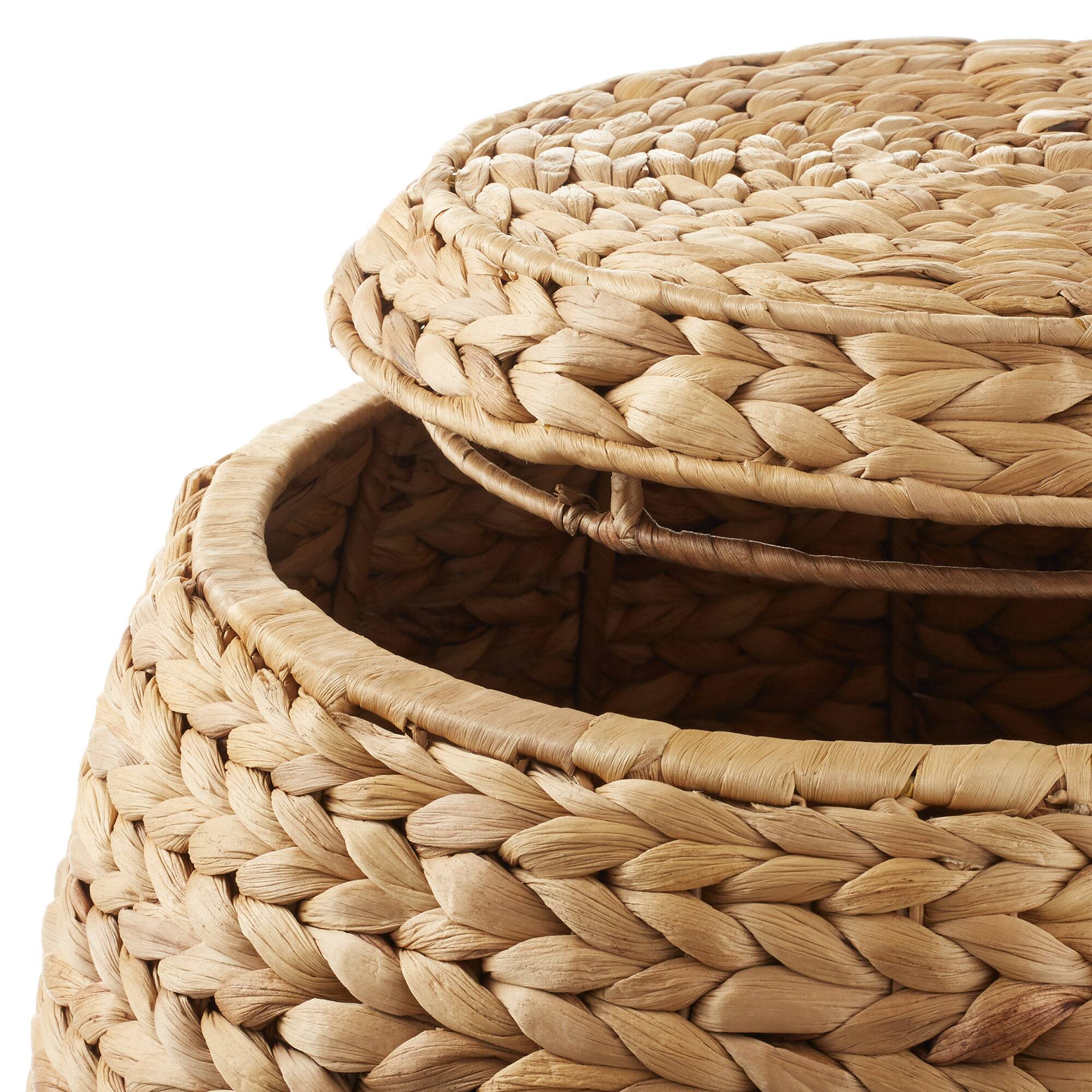 Alt View 4. Casafield - Round Water Hyacinth Storage Basket/Hamper with Lid - Natural.