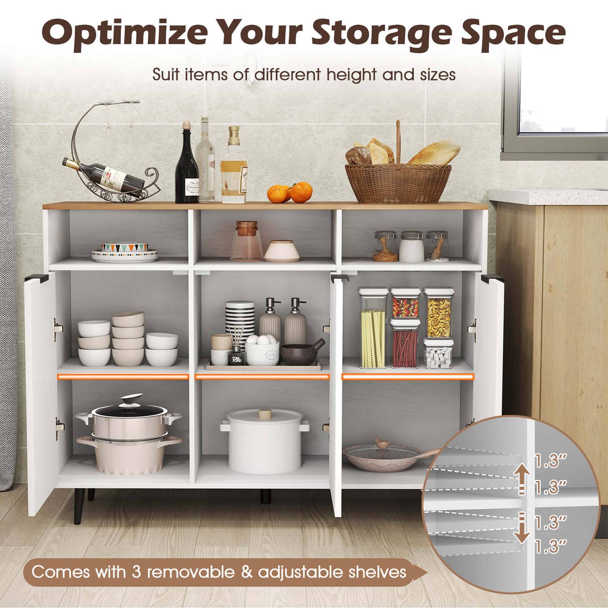 Optimize Your Storage Space: Suit items of different height and sizes. Comes with 3 removable & adjustable shelves.