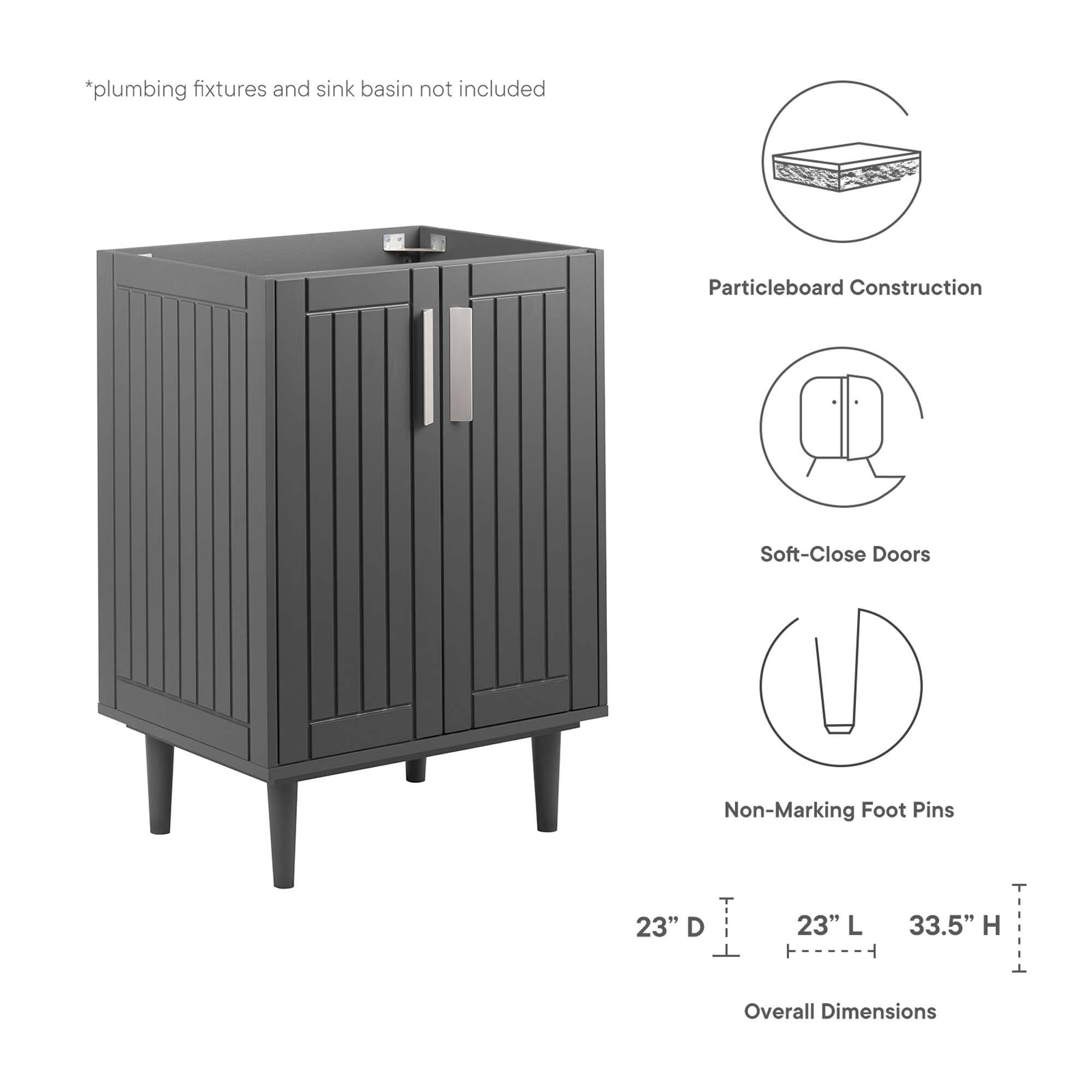 *plumbing fixtures and sink basin not included  
Particleboard Construction  
Soft-Close Doors  
Non-Marking Foot Pins  

23" D x 23" L x 33.5" H  
Overall Dimensions