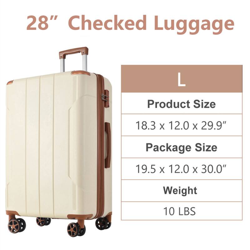 28" Checked Luggage  
L  
Product Size: 18.3 x 12.0 x 29.9"  
Package Size: 19.5 x 12.0 x 30.0"  
Weight: 10 LBS