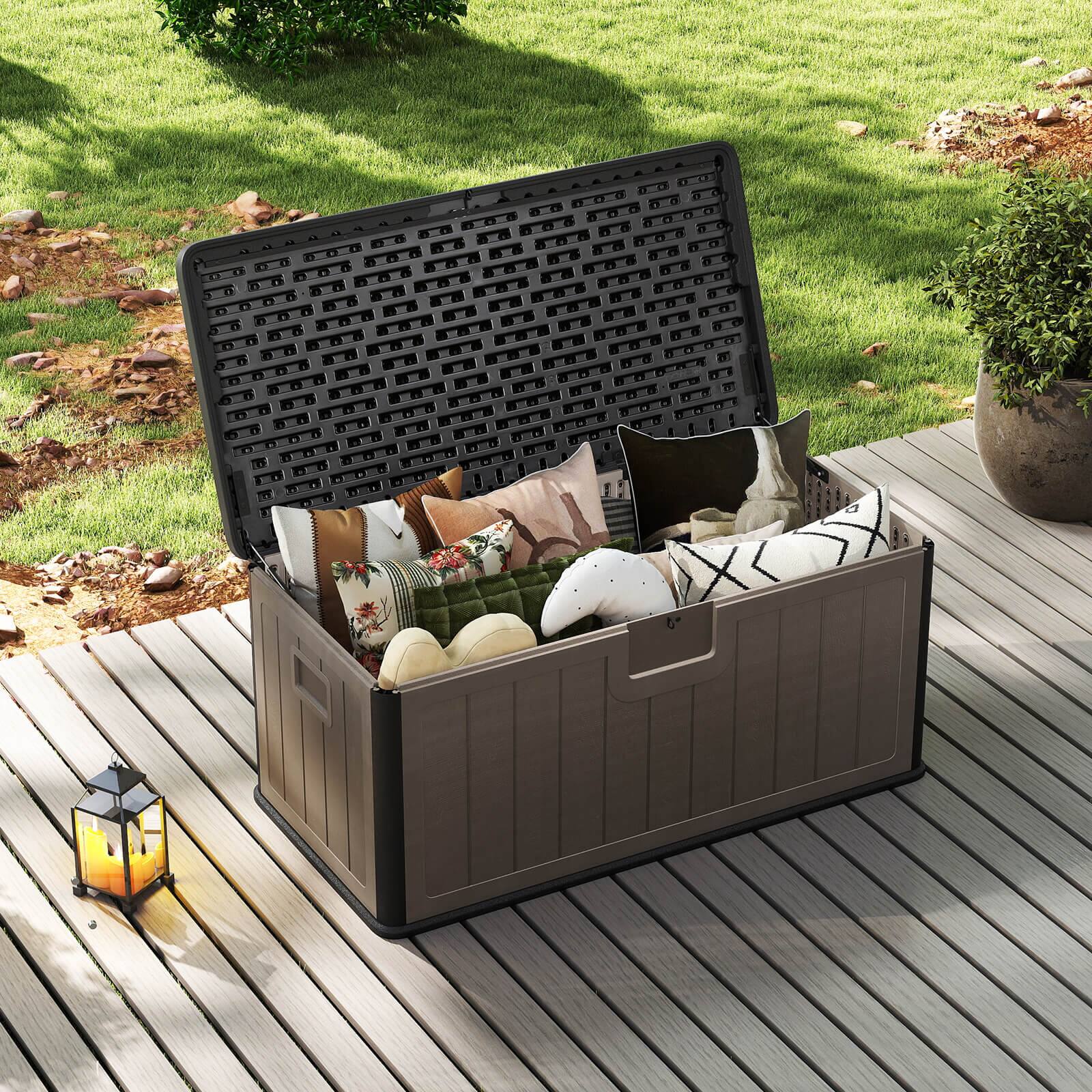 Alt View 3. Costway - Costway Storage Box with Lockable Design & Gas Strut Handle 2 Person Bench Garden Organizer - Brown+Black.