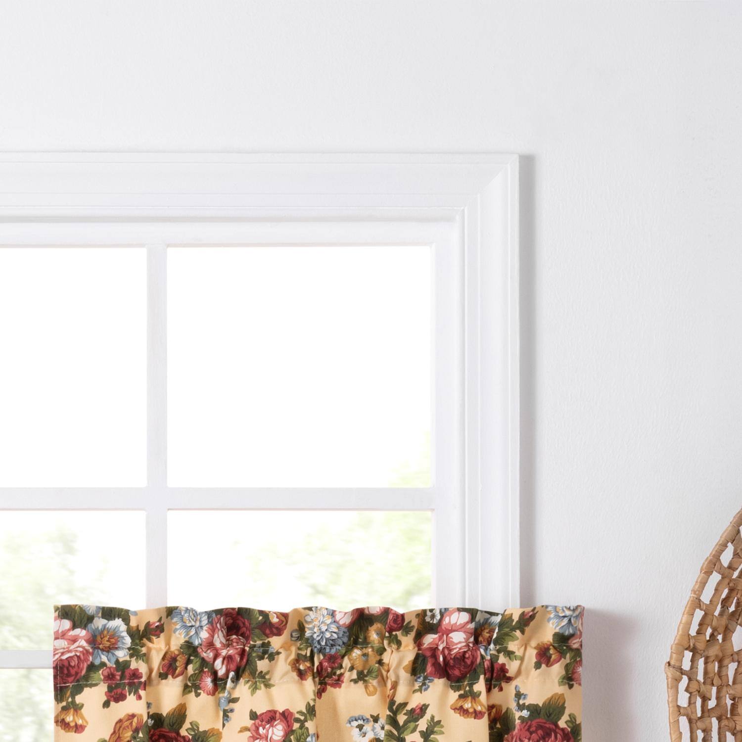 Left. Ellis Curtain - Ellis Bella Rose Stylish Medium Scale Printed Floral Pattern 1.5" Rod Pocket Tier for Windows 56"x24" Butter - Butter.