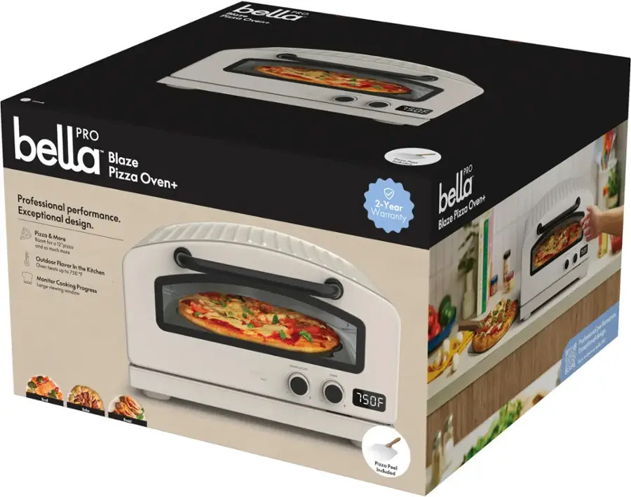 bella PRO Pizza Oven+ Professional Exceptional design. performance. Vizzo & Room More for a 12 and 1 pizza much more Outdoor Flavor Oven beats In the de To 750  Kitchen Monitor Large viewing Cooking Progress window 2525 o - PRO Warranty 2-Year bella Pizza Oven+ Blaze bl Sde Boc bella ... MALAZUR Ts T50F o aemnor Aoicona Calogiene A  6 Eicgtiona e ud  Ae Pizzs Pesl Induded