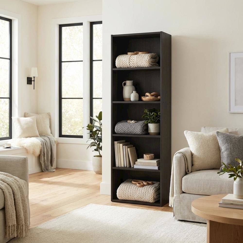 Left. FurniFact - Wooden Bookcase with Open Shelving for Home and Office Storage - Espresso.