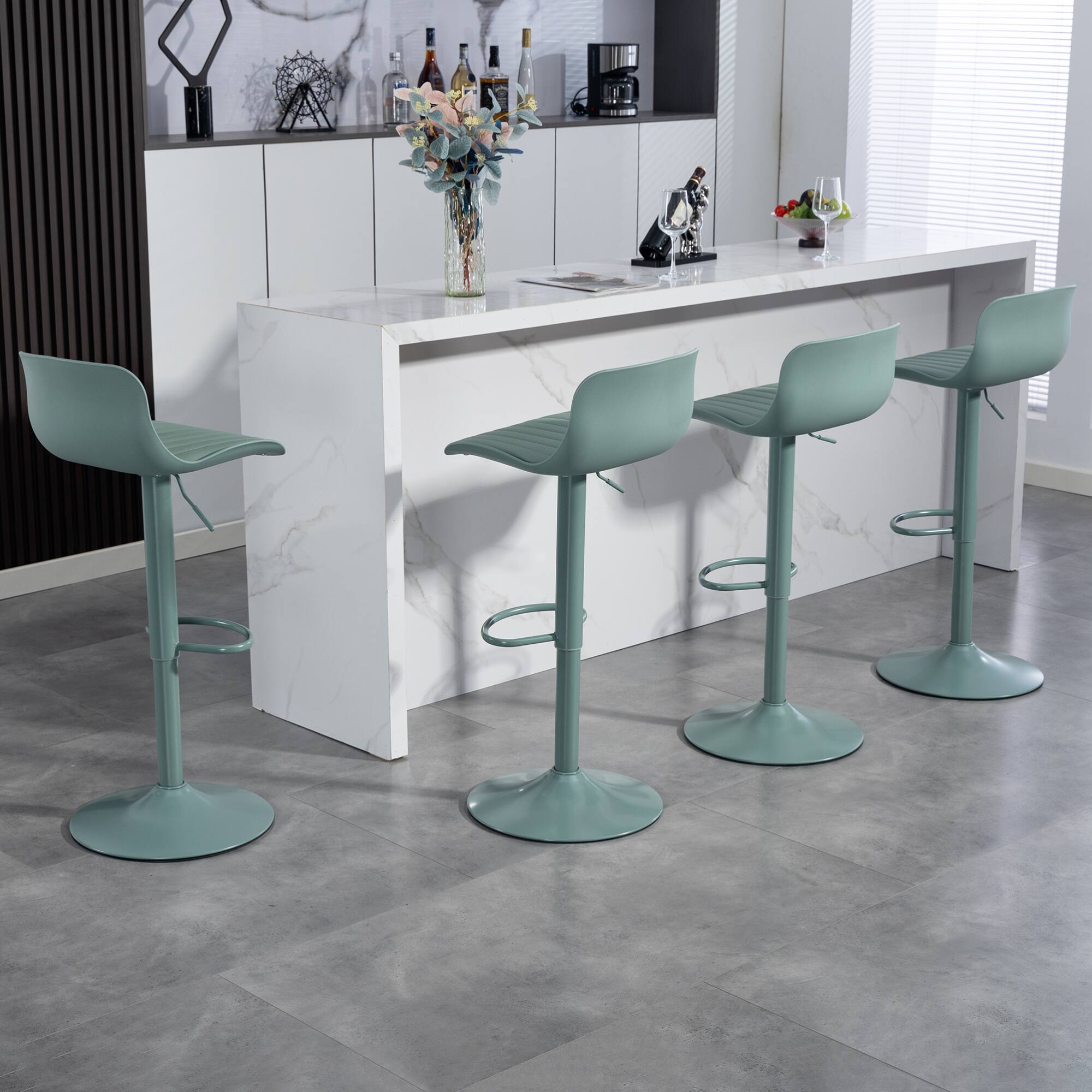 Back. GOODSILO - Set of 2 Adjustable Swivel Bar Stools with Backrest, Modern Counter Height Stools for Kitchen Islands - Mint Green.