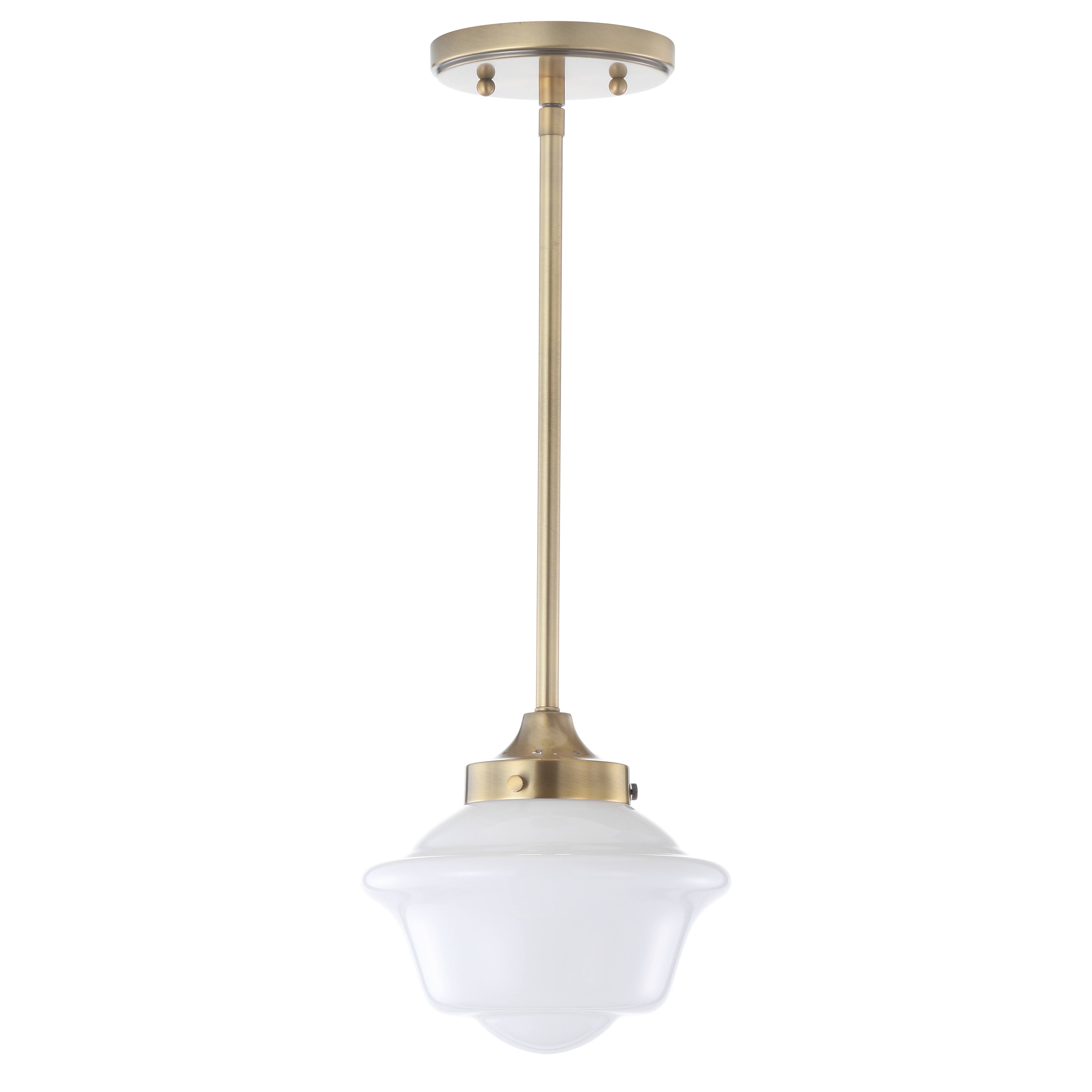 Alt View 6. Jonathan Y - Kurtz 7.2" Adjustable Drop Metal/Glass LED Pendant, Brass Gold - Brass Gold/White.