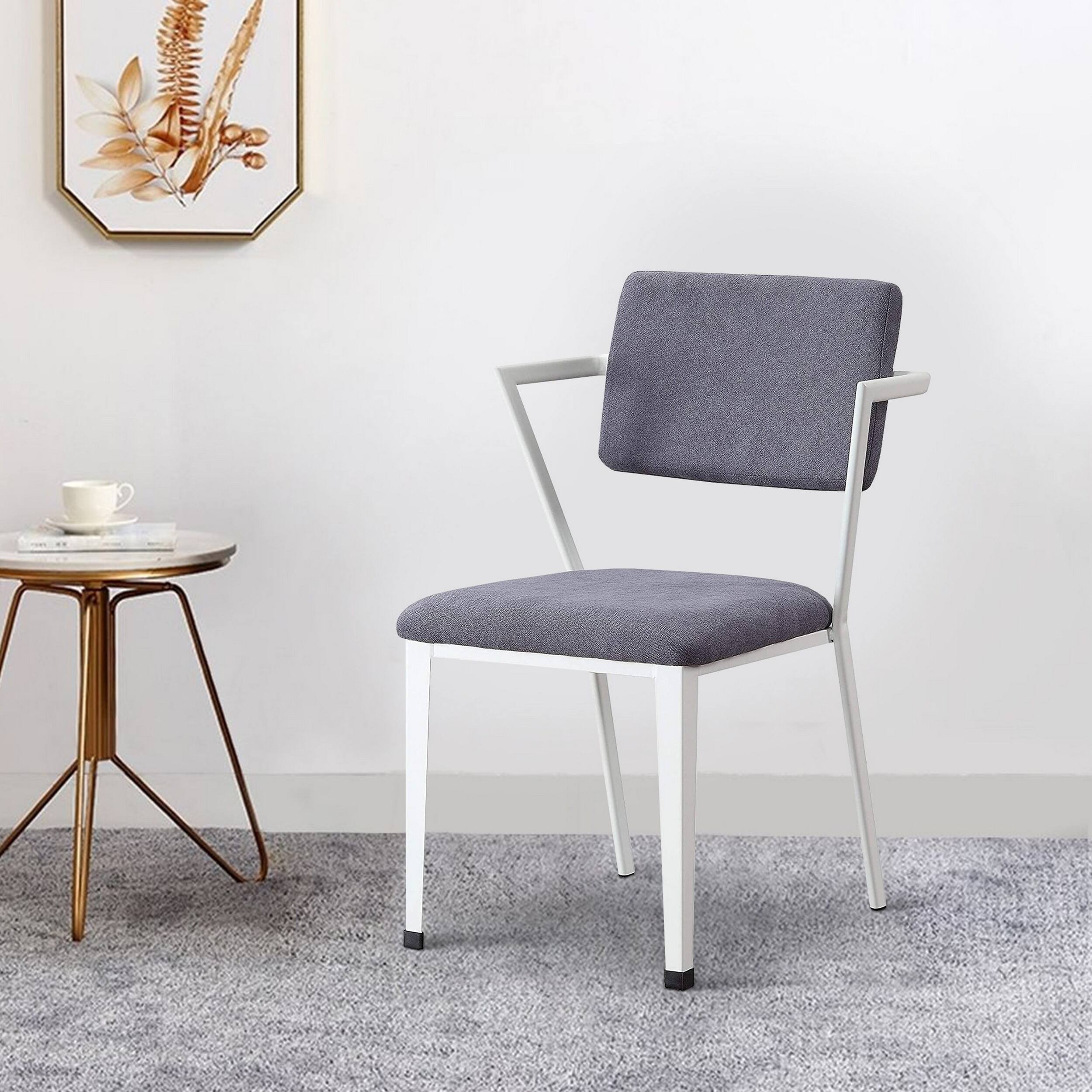 Alt View 5. Manhattan Lane - Fabric Upholstered Metal Dining Chair, Set of 2 - White and Gray.