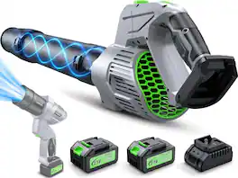 GlowWise - 900K RPM Cordless Leaf Blower, 5-Speed with 2×4.0Ah Batteries & Charger. Lightweight for Lawn & Patio - Gray