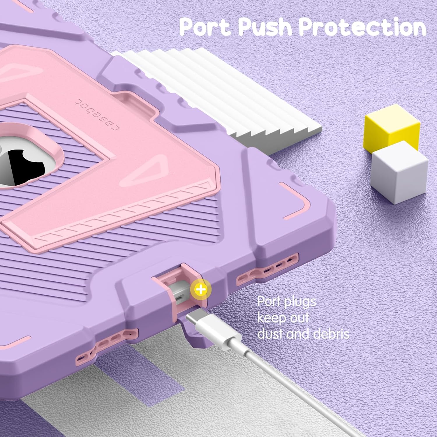 2 Port Push Protection case  
Jocase V + Port plugs keep out dust and debris