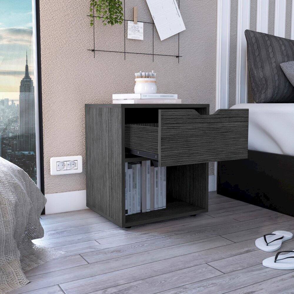 Alt View 4. TuHome - Aberdeen Nightstand Ligth Gray MDF - Black.