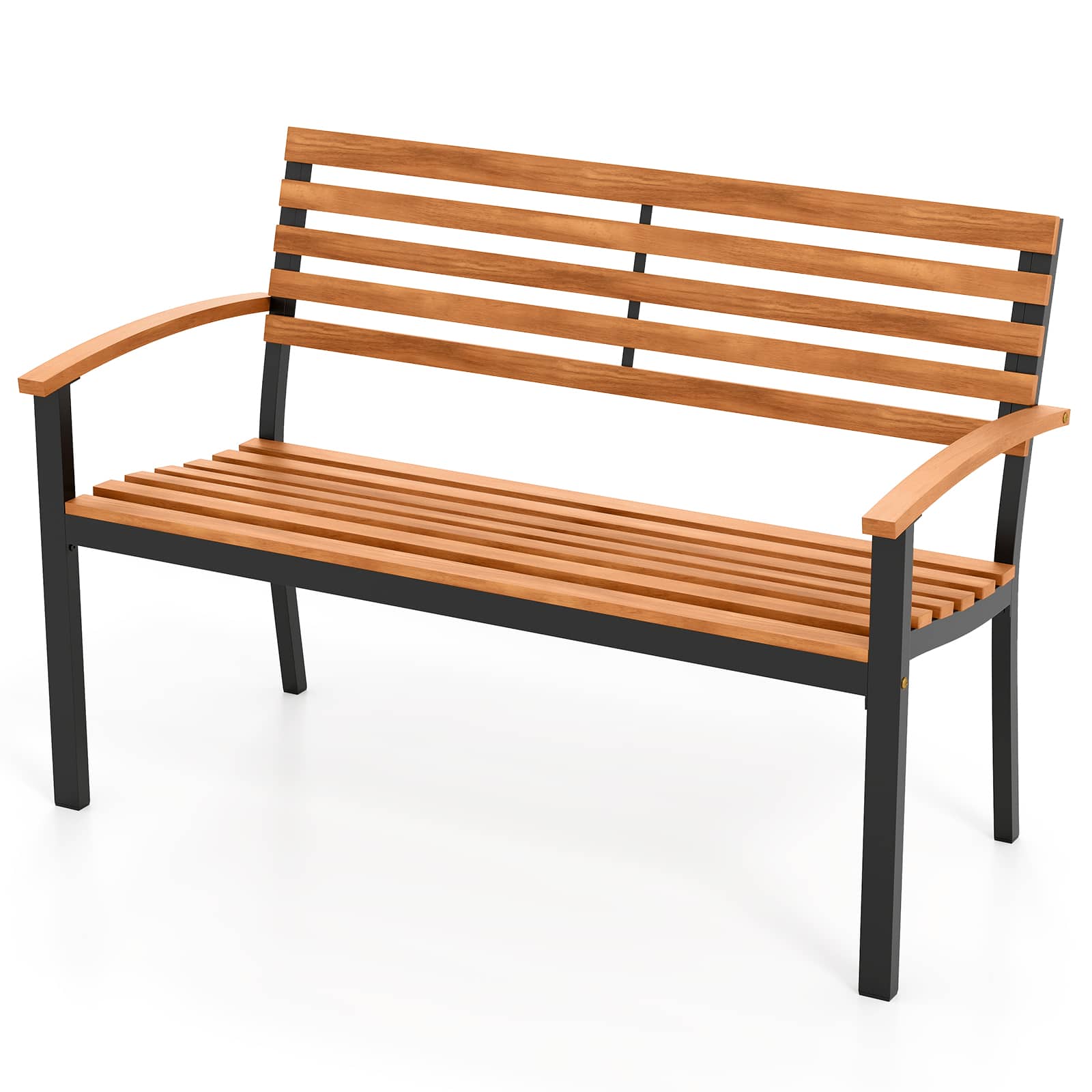 Gymax - Outdoor Bench Acacia Wood Patio Loveseat w/ Backrest Armrests Garden Bench - Black