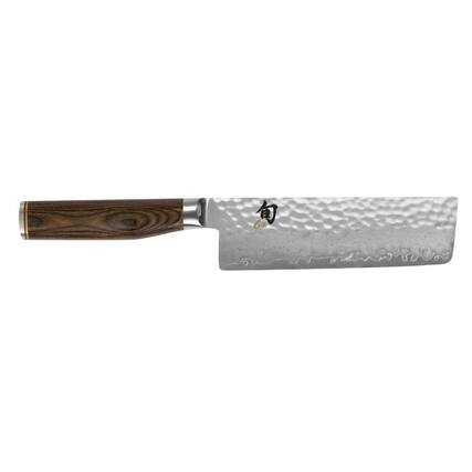 Front. Shun - Premier Nakiri Vegetable Knife, 5.5 Inch - Brown.
