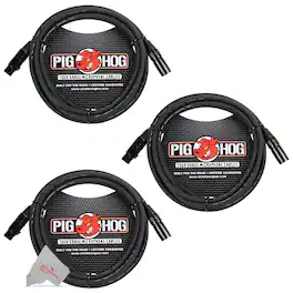 Pig Hog - 8mm XLR Microphone Cable Male to Female 10 Ft Premium Mic Cable x3 - Black