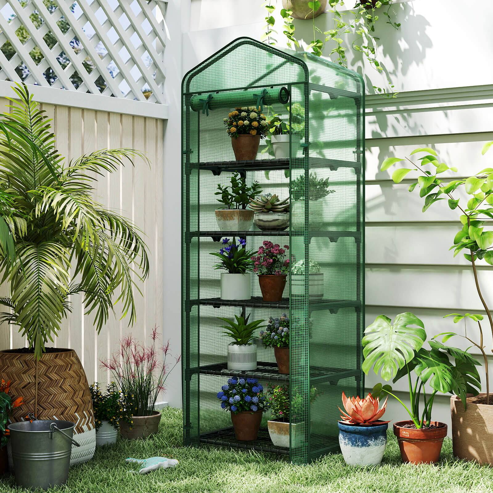 Alt View 1. Costway - Costway 69" x 48" x 75" Mini Greenhouse with 5 Tier Shelves, PE Cover, Roll-Up Zipper Door - Green.