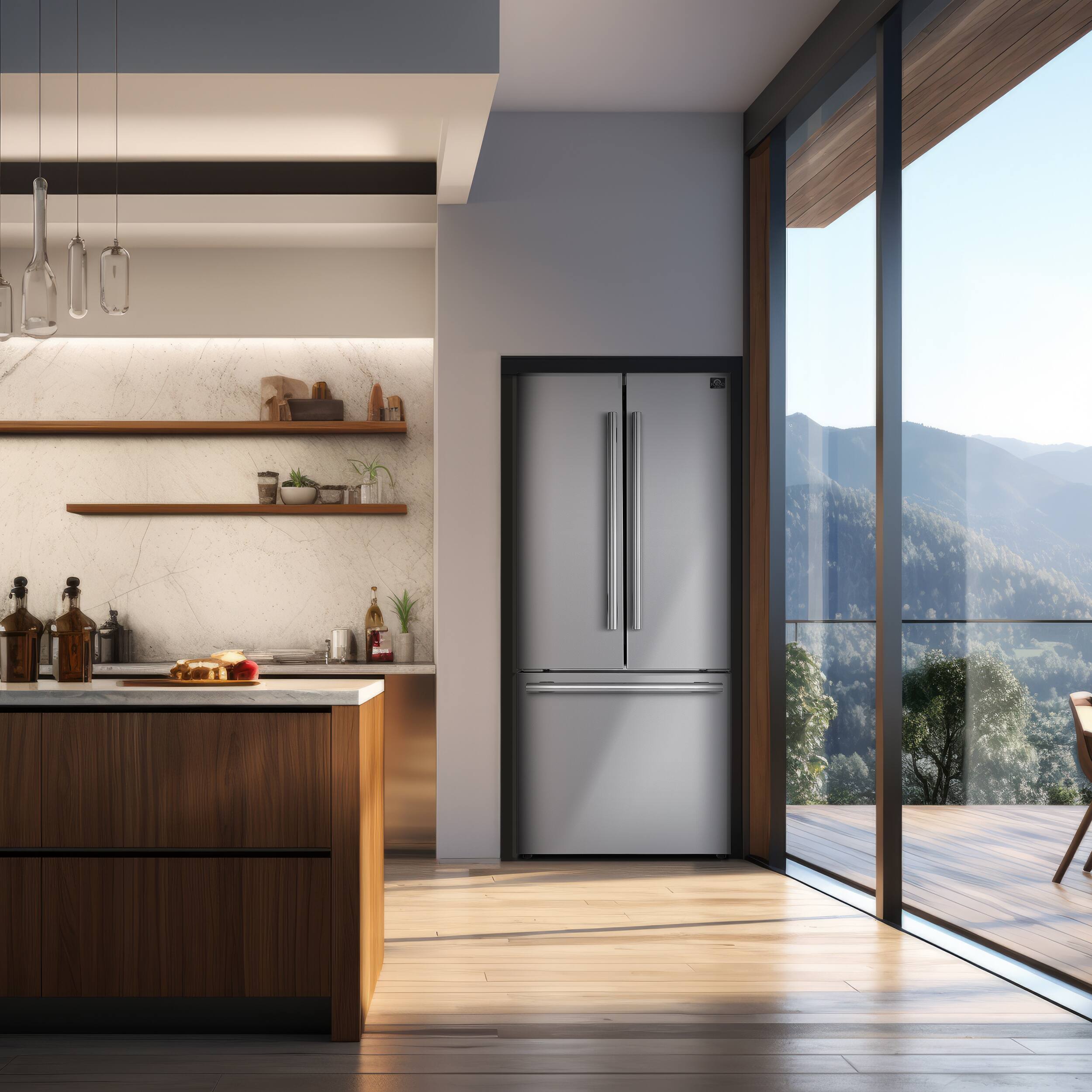 Alt View 12. Forno Appliances - Gallipoli 17.5 Cu. Ft. Freestanding French Door Refrigerator with High-Efficiency LED lighting - Stainless Steel.