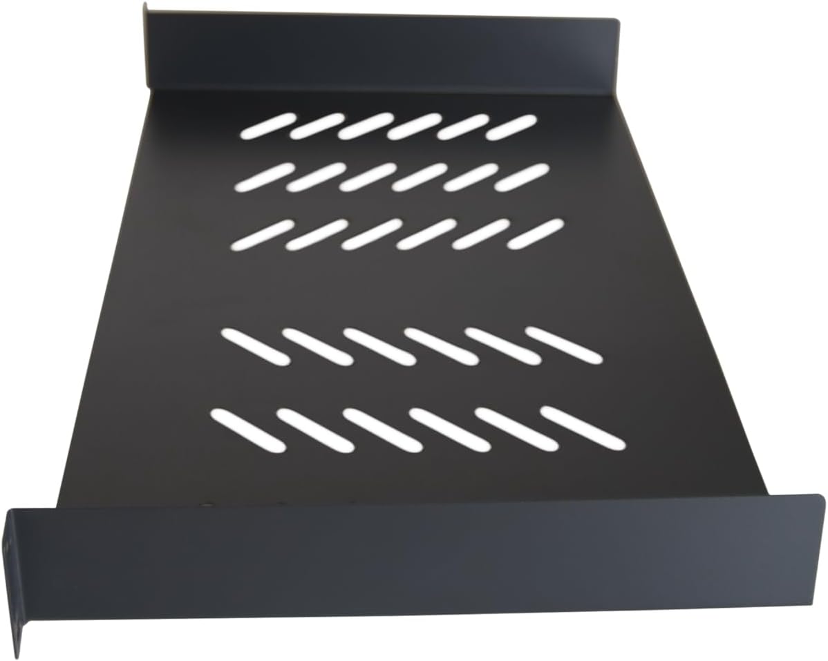 Alt View 1. Cables Direct Online - 1U 19" Universal Vented Server Rack Shelf - 10" (250mm) Deep Steel Tray No-Lip, 11 lb Max Capacity - Black.