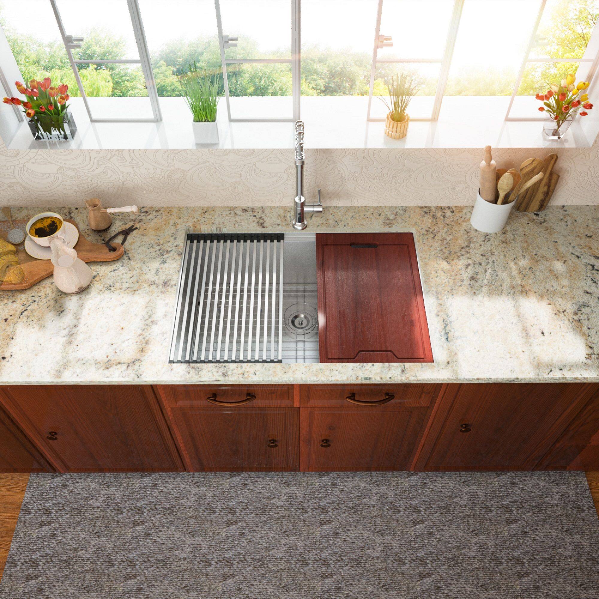 Left. Lordear - 28"x19"x 10" Single Bowl Undermount Workstation 16 Gauge Stainless Steel Kitchen Sink - Stainless steel.
