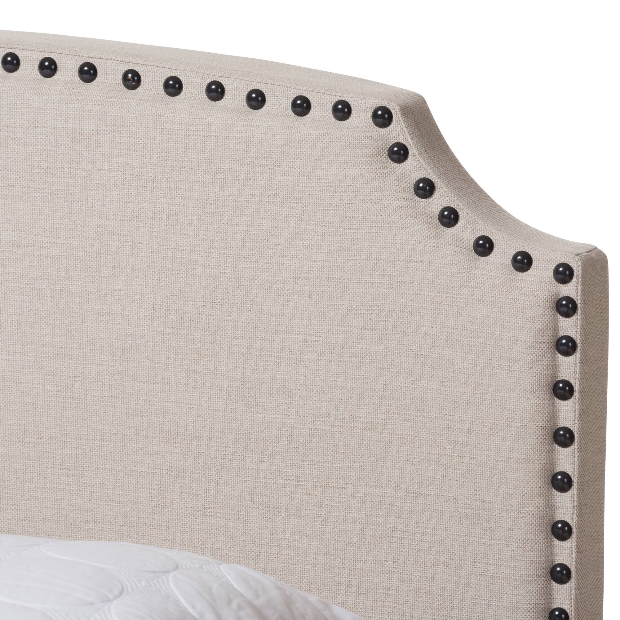 Back. Baxton Studio - Odette Modern and Contemporary Fabric Upholstered Bed - Light Beige.