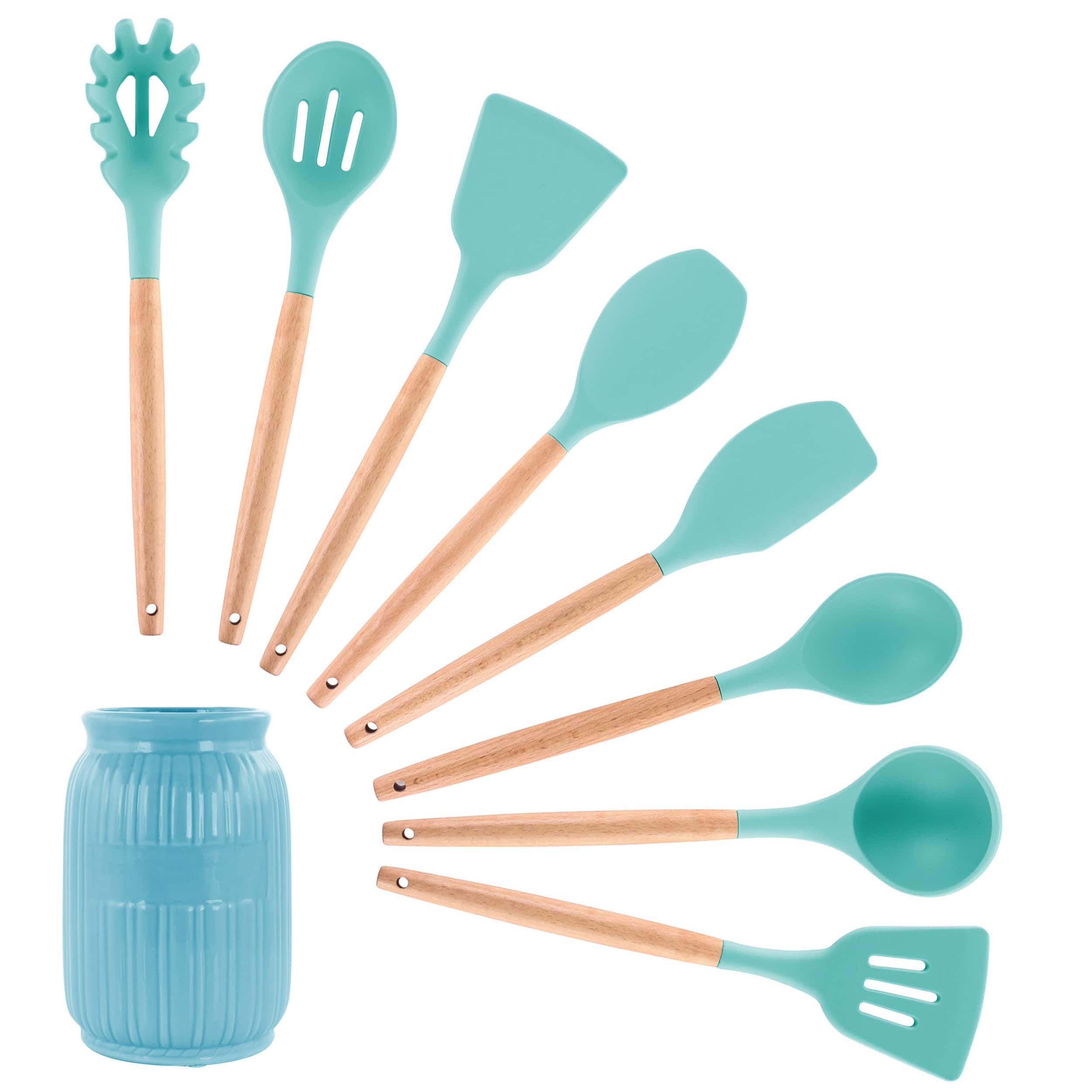 MegaChef - Silicone and Wood Cooking Utensils, Set of 9 - Light Teal price history on PriceWatchPro