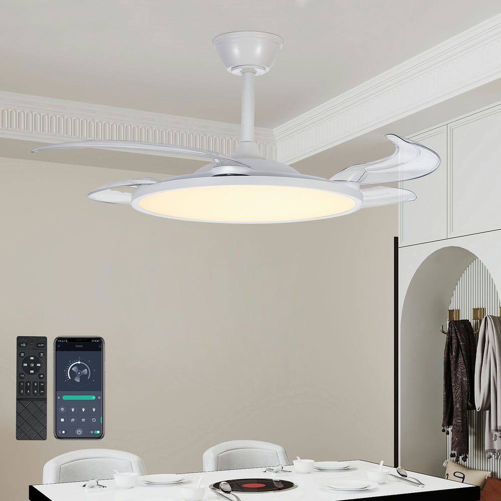 Alt View 6. Kadyn - 42 Inch Retractable Ceiling Fan,Low Profile Ceiling Fan with Light and Remote,Modern White Fan, White - White.